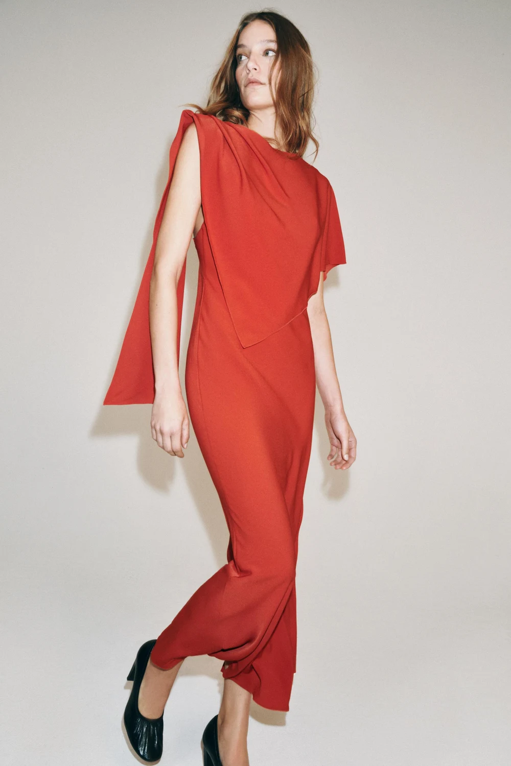 Zara · Georgette cape dress · Red
